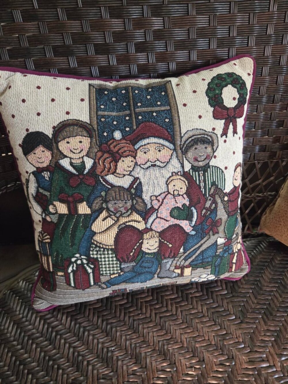 Vintage Madison Landing Christmas tapestry pillow